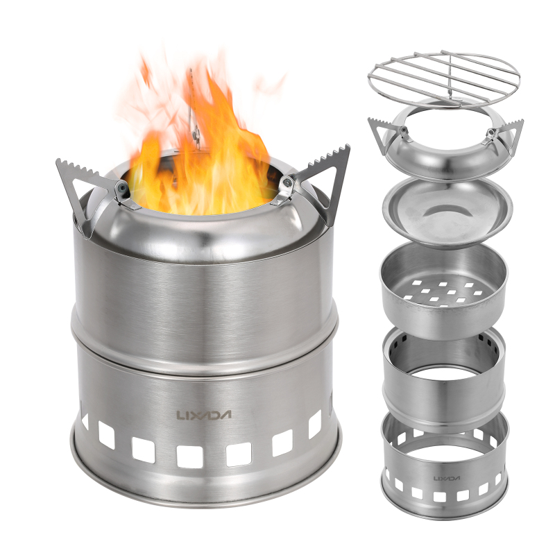 Camping Cooking Grate - Lixada 스테인레스 스틸 목재 스토브, 캠핑