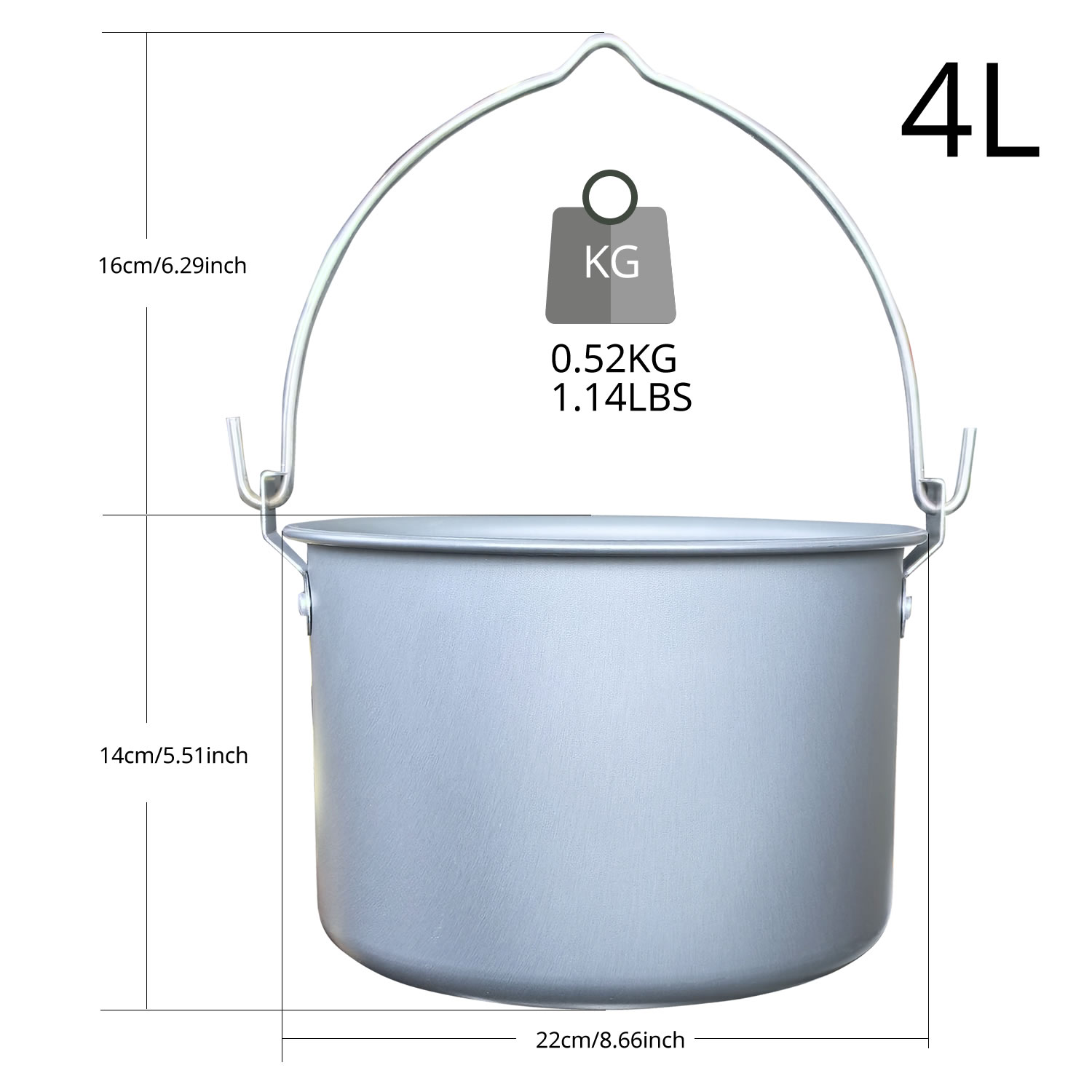 Camping Hanging Cooking Pot - 4L 야외용 걸이식 냄비 캠핑 피크닉