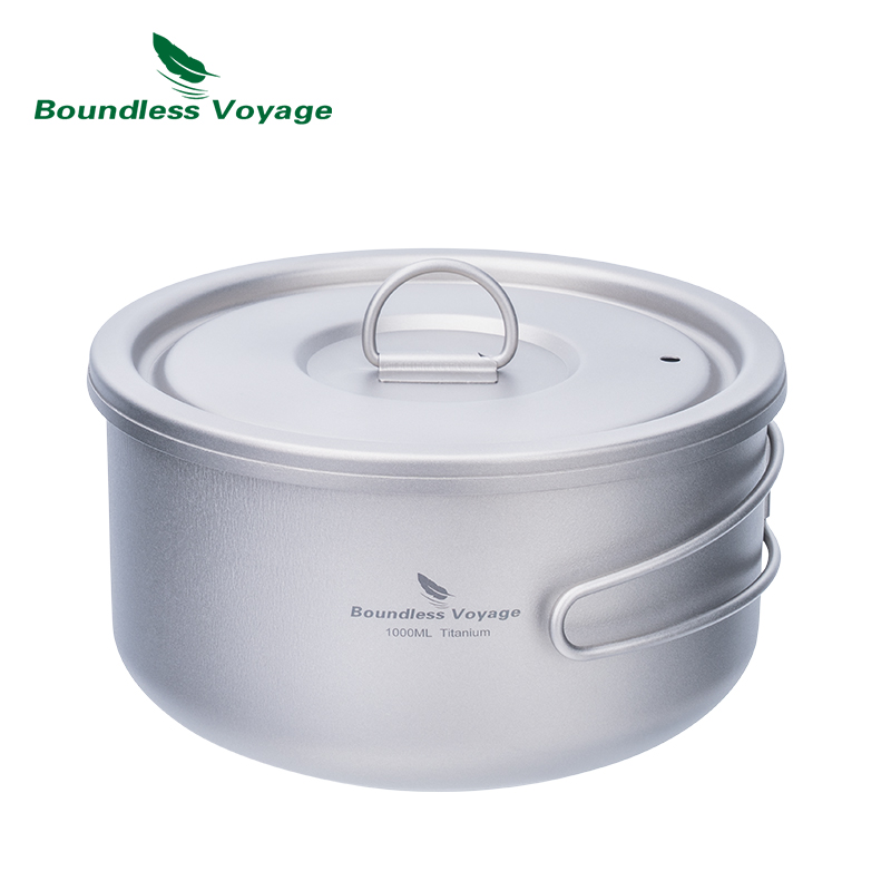 Camping Cooking Tin - Boundless Voyage 티타늄 캠핑 냄비, 뚜껑이