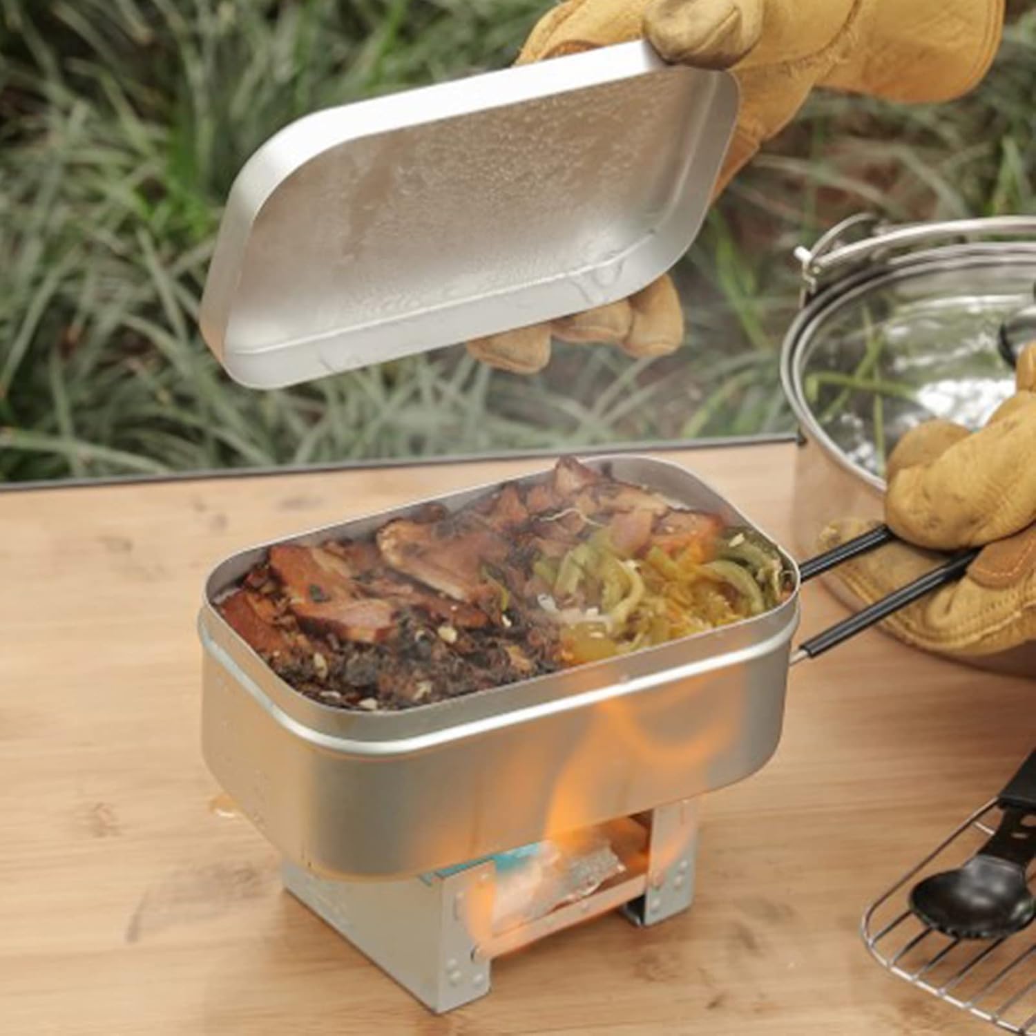 Camping Cooking Tin - 접이식 도시락 상자 손잡이, 성인용 도시락