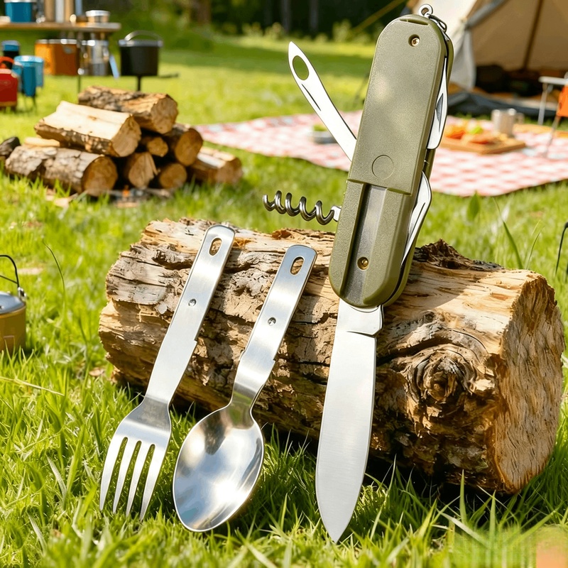 스테인리스 스틸 7 in 1 캠핑 식기 세트 접이식 다 - Camping Cooking Cutlery Set 리뷰 및 가격