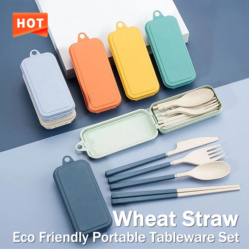 4개 세트 휴대용 식기 세트 밀짚 식기 분리형 커틀러리 - Camping Cooking Cutlery Set 리뷰 및 가격