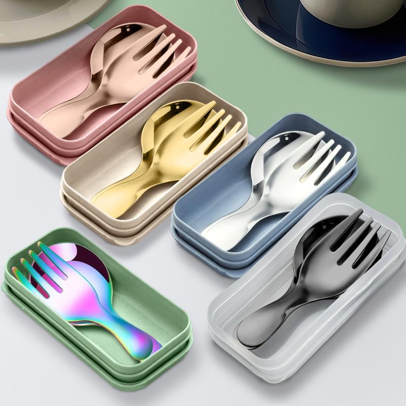 스테인리스 스틸 식기 세트 숟가락 포크 2개 휴대용 박 - Camping Cooking Cutlery Set 리뷰 및 가격