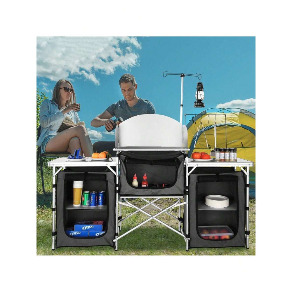 접이식 캠핑 키친 테이블 (3개 수납장 및 탈부착식 바 - Camping Cooking Must Haves 리뷰 및 가격