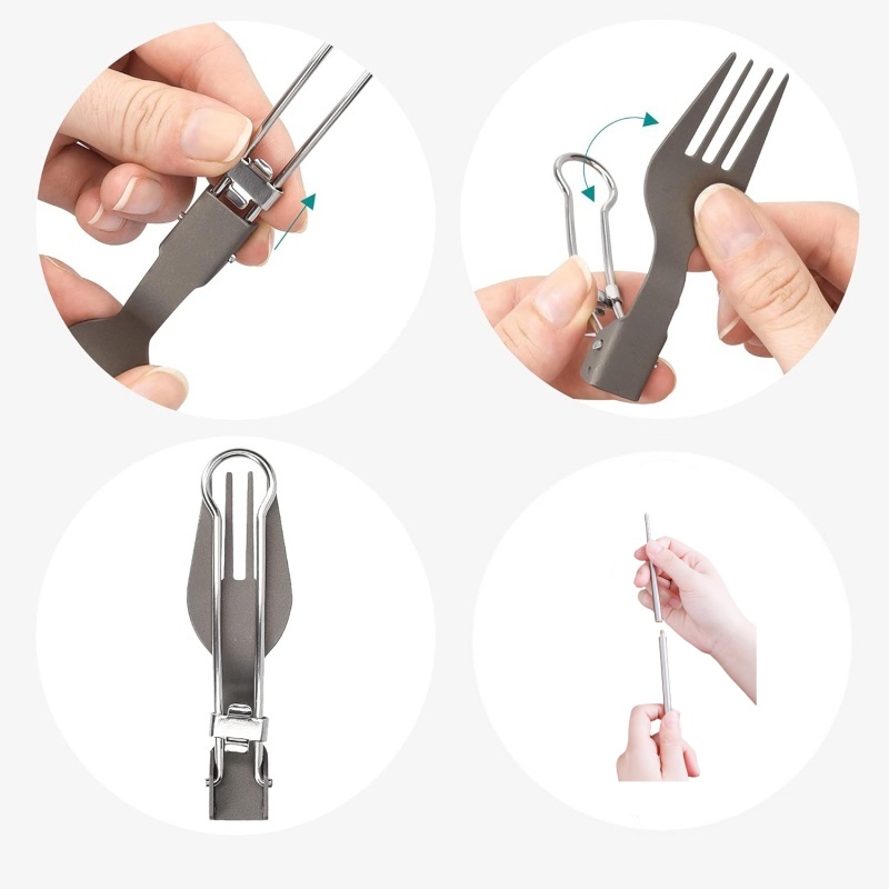티타늄 접이식 식기 세트 (포크, 스푼, 나이프, 젓가 - Camping Cooking Cutlery Set 리뷰 및 가격