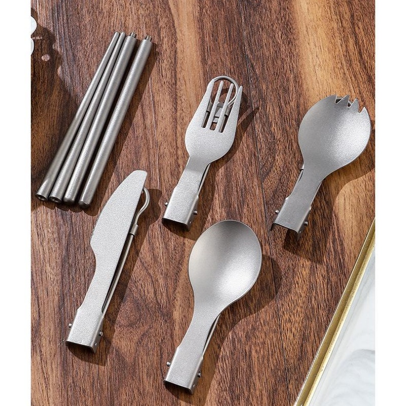 티타늄 접이식 식기 세트 (포크, 스푼, 나이프, 젓가 - Camping Cooking Cutlery Set 리뷰 및 가격