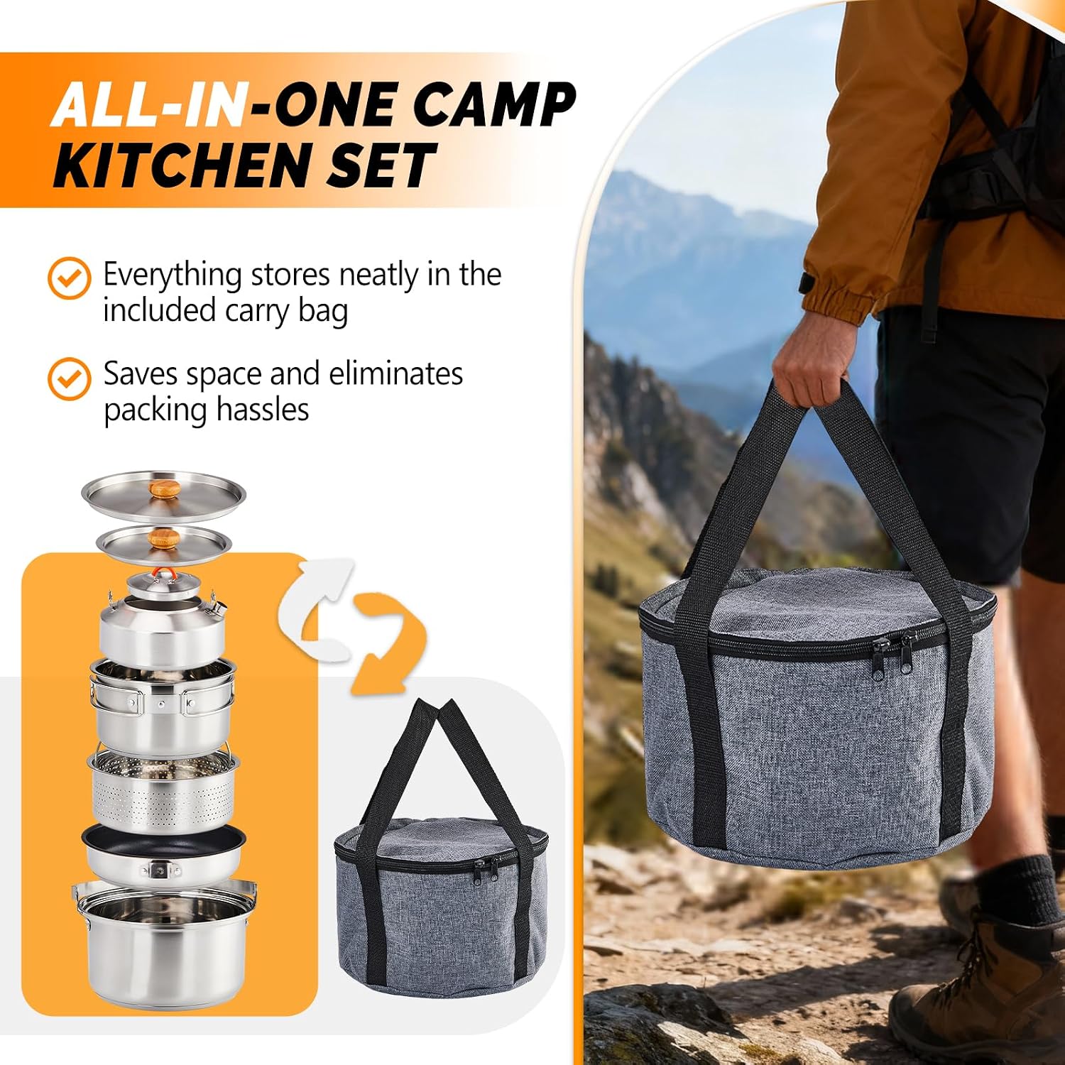 6피스 조리기구 세트, 304 스테인리스 스틸 경량 논 - Camping Lightweight Cooking Pot 리뷰 및 가격