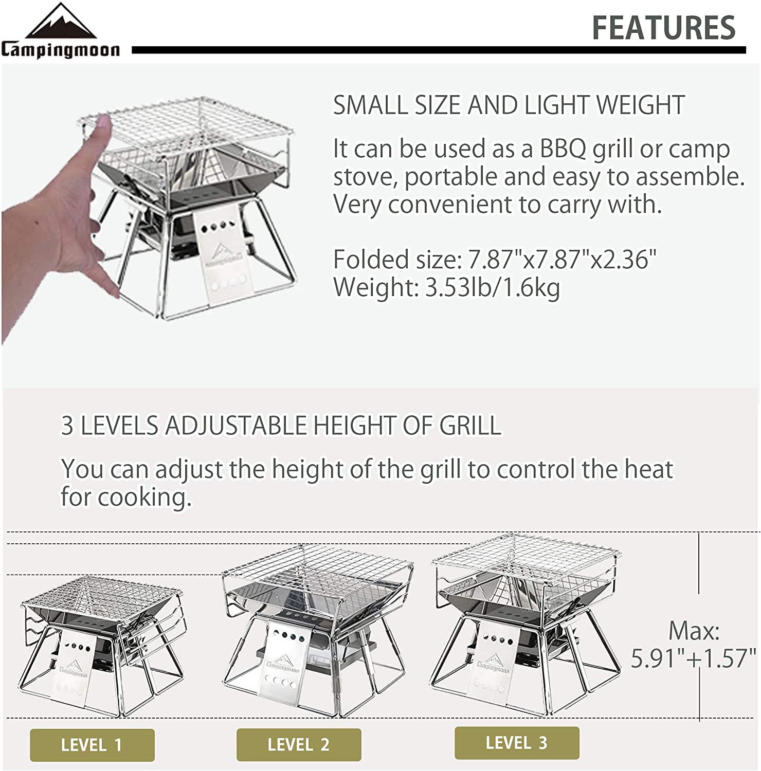 Campingmoon 야외 캠핑 바비큐 숯 그릴, 수직 - Camping Cooking Grate 리뷰 및 가격