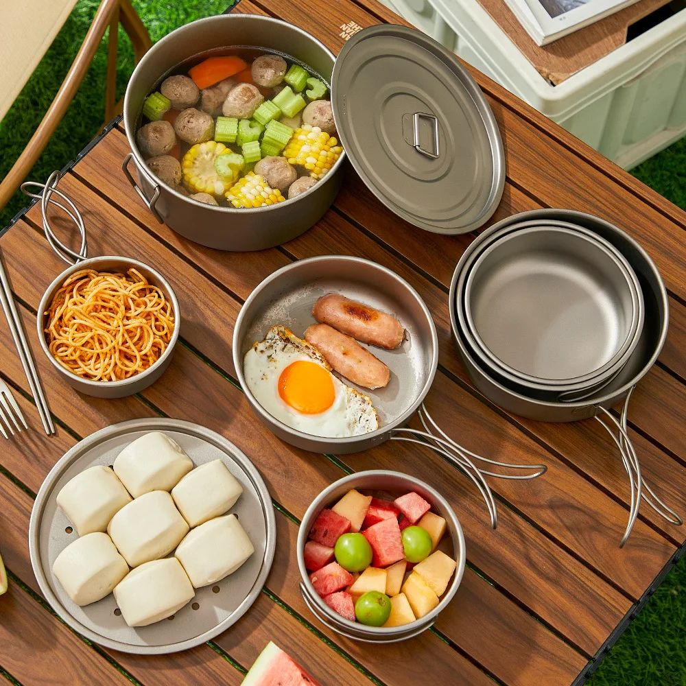 티타늄 야외 냄비 세트 피크닉 캠핑 세트 식기 접이식  - Camping Lightweight Cooking Pot 리뷰 및 가격