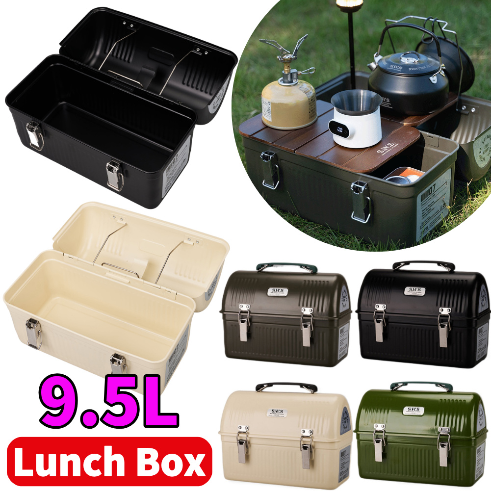 9.5L 빈티지 메탈 런치 박스 손잡이 및 잠금장치 포 - Camping Cooking Food 리뷰 및 가격